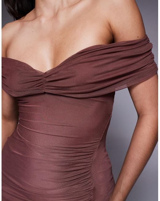 ASOS Purple – gerafftes, schulterfreies maxikleid