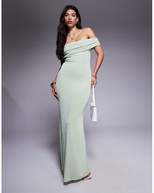 Aria Cove Gerimpelde Bodycon Maxi-Bardotjurk Van Gladde Stof in het Gray