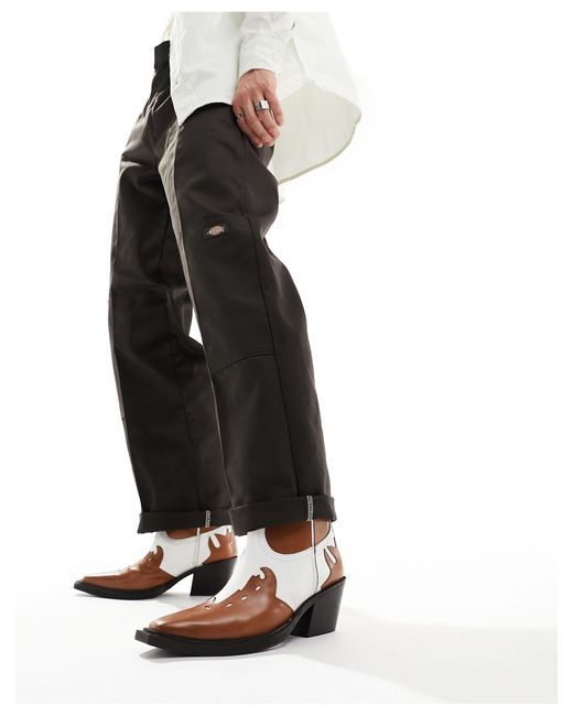 Bottes style santiags en cuir à talons cubains et empiècements contrastants - marron ASOS pour homme en coloris Black