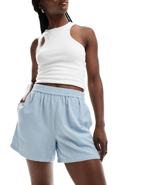 Pieces Blue – leinen-shorts mit runner-design