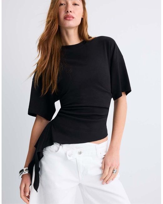 Stradivarius White Asymmetric Short Sleeve T-shirt