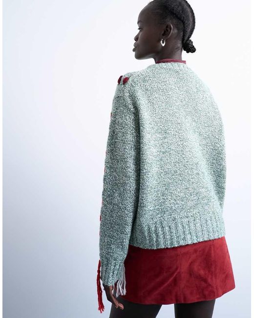 TOPSHOP Knitted Argyle Embroidered Jumper