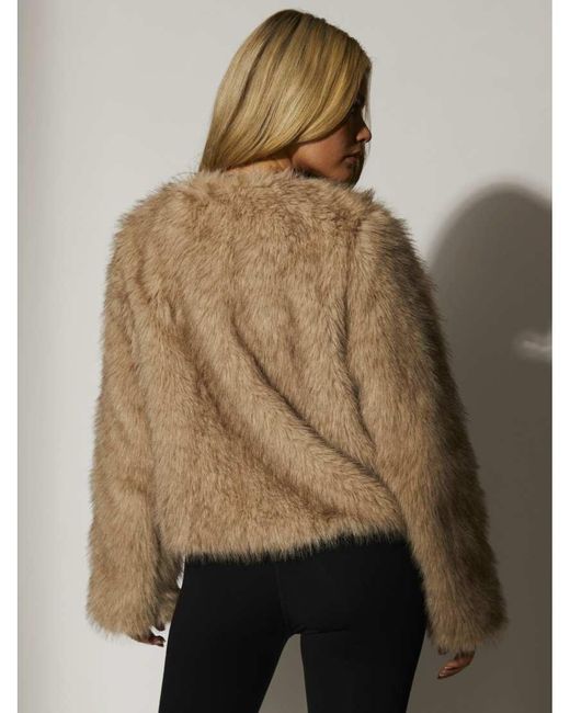 South Beach Natural Faux Fur Double Pocket Jacket