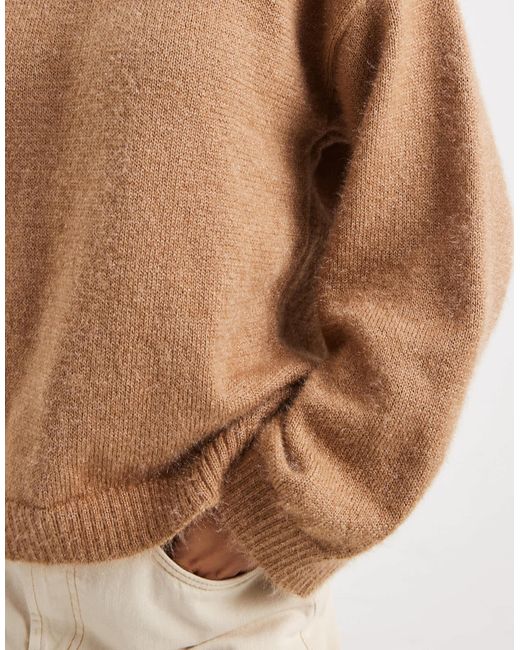 Pull coupe carrée en maille duveteuse avec col montant - moka ASOS en coloris Natural