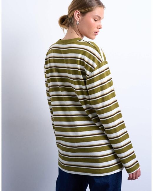 TOPSHOP White Stripe Long Sleeve Slouchy Skater Tee