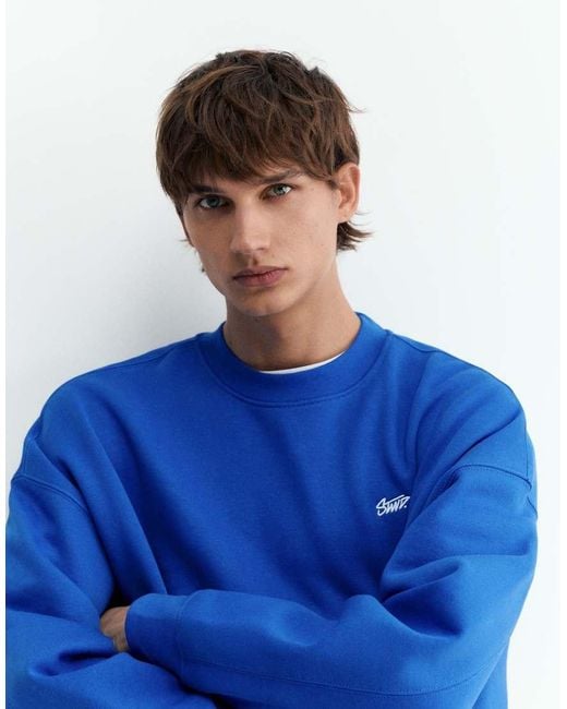 Pull&Bear Blue Stwd Boxy Sweatshirt for men