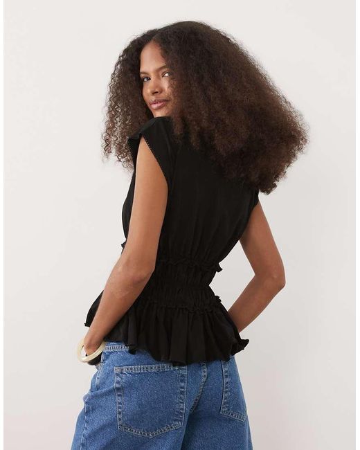 ASOS Blue Sleeveless Scoop Neck Gathered Waist Top