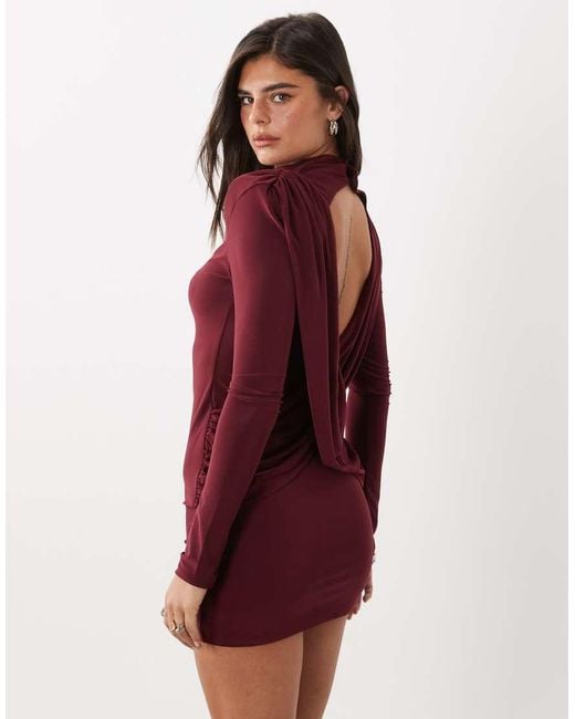 ASOS Red Bodycon Shoulder Mini Slinky Dress With Draped Back Detail
