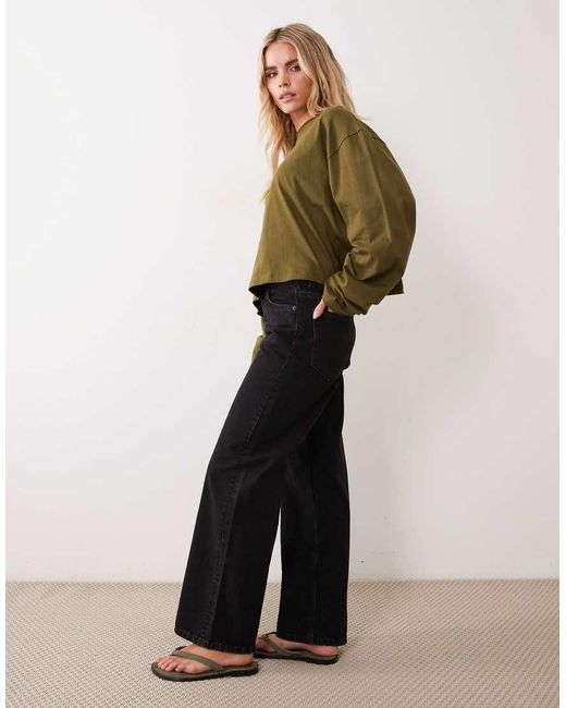 ASOS Black Asos Design Petite Wide Leg Dad Jean