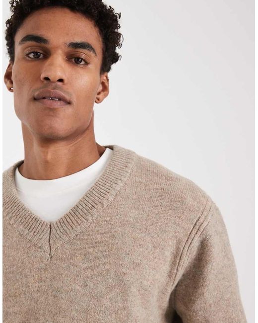 Only & Sons Natural Brushed Knit V Neck Jumper for men