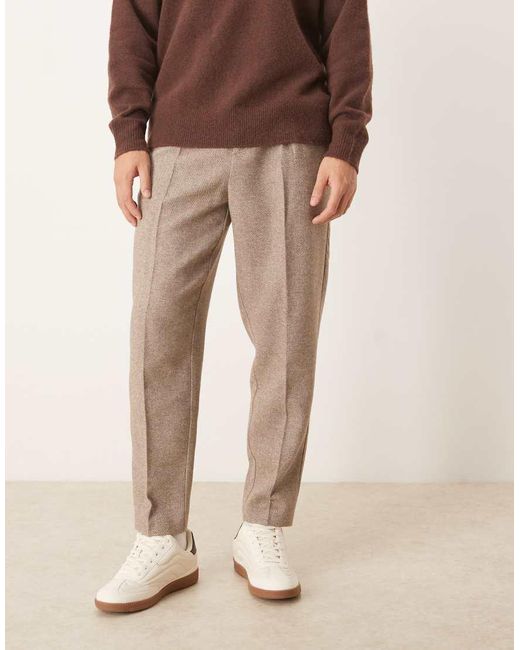 Pantalones De Vestir De Corte Tapered Holgado Con Patrón De Espiga De Mezcla Lana De -Neutro ASOS de hombre de color Natural