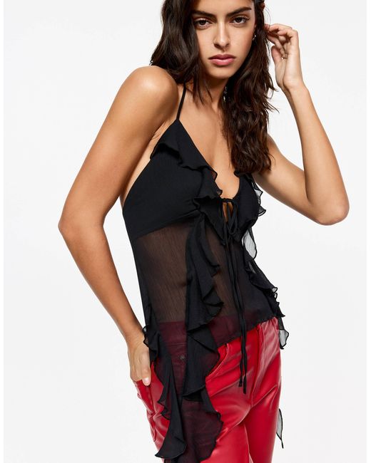 Pull&Bear Blue X Dixie D'amelio Ruffle Asymmetric Top
