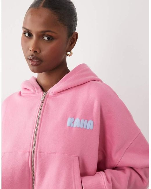 Kaiia Pink Cotton Rich Printed Logo Oversized Hoodie Co-ord