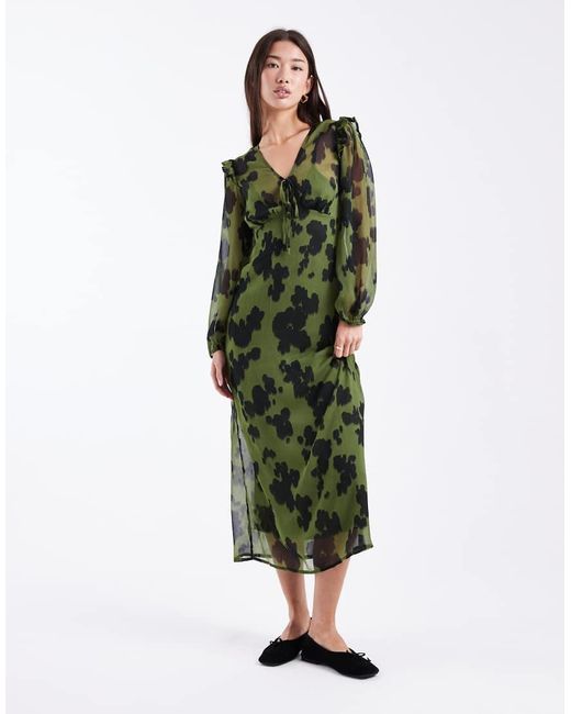 Wednesday's Girl Green Bold Bloom V-neck Midaxi Dress