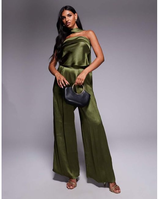 TFNC London Green Bandeau Top With Neck Scarf Detail