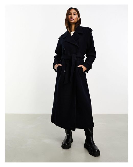 Vila Double Breasted Heavy Weight Trench Coat in Black | Lyst