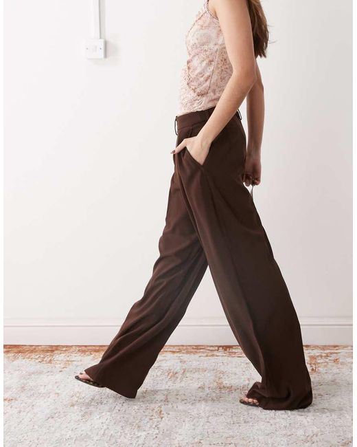 Motel Brown Nala Slouchy Wide Leg Low Rise Trousers