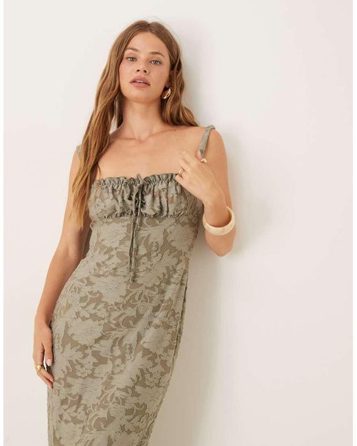 ASOS Natural Ruched Bust Corset Detail Midi Dress