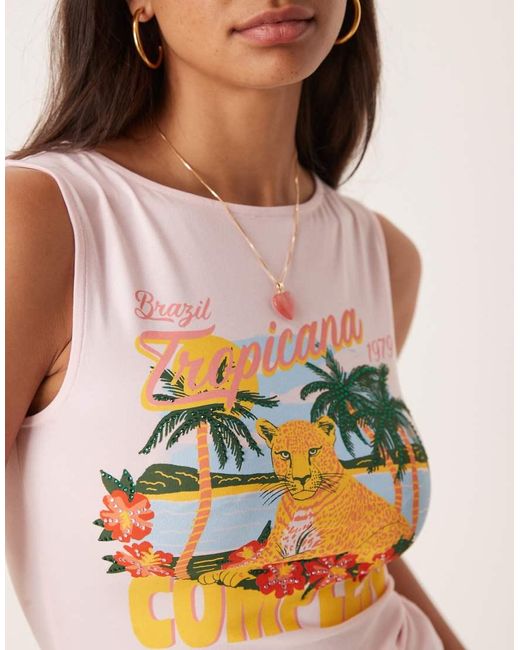 ASOS Blue Boat Neck Vest With Hotfix Postcard Graphic
