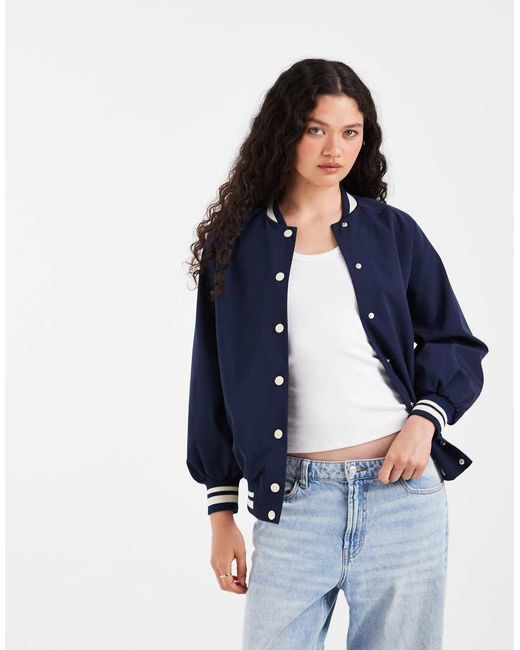 ASOS Blue Sporty Rib Trim Varsity Jacket