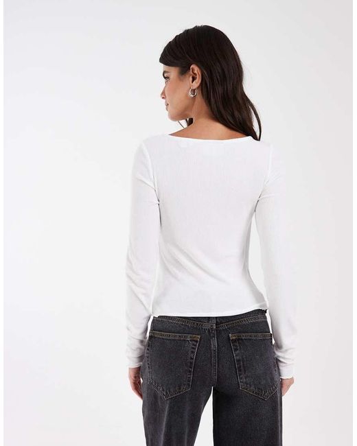 JJXX White Rib Long Sleeve Tie Front Top
