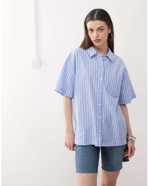 Monki Blue Oversized Short Sleeve Shirt