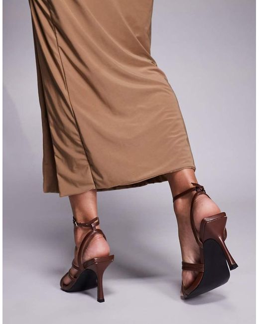 Public Desire Brown Free Spirit Wide Fit Strappy Round Toe Mid Heels