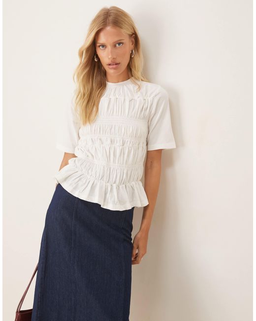 Y.A.S White Premium Ruched Peplum Hem Top