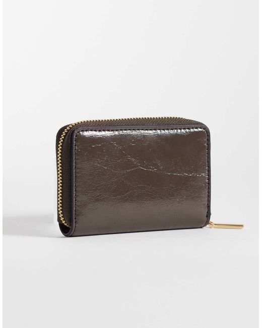 Calvin Klein Brown Foil Logo Glossy Zip Purse