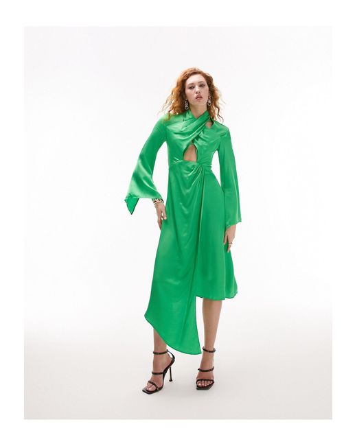 Robe mi-longue dos nu à manches évasées TOPSHOP en coloris Green