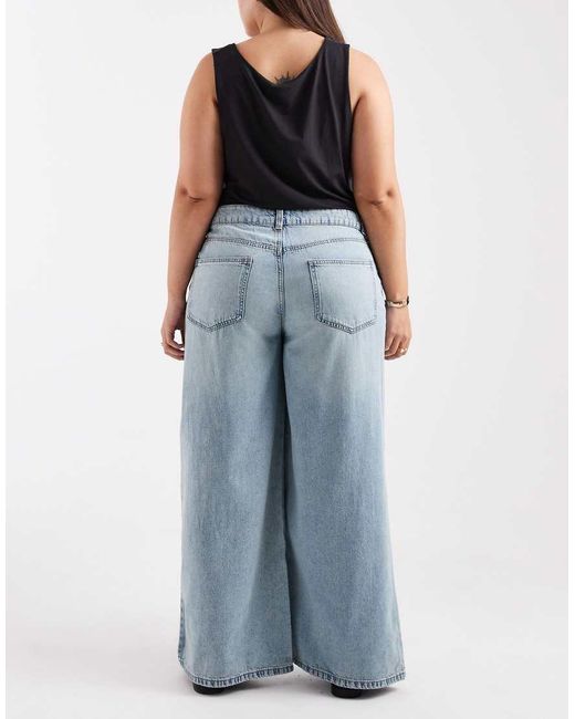 ASOS Blue Asos Design Curve High Waist Wide Leg Jeans