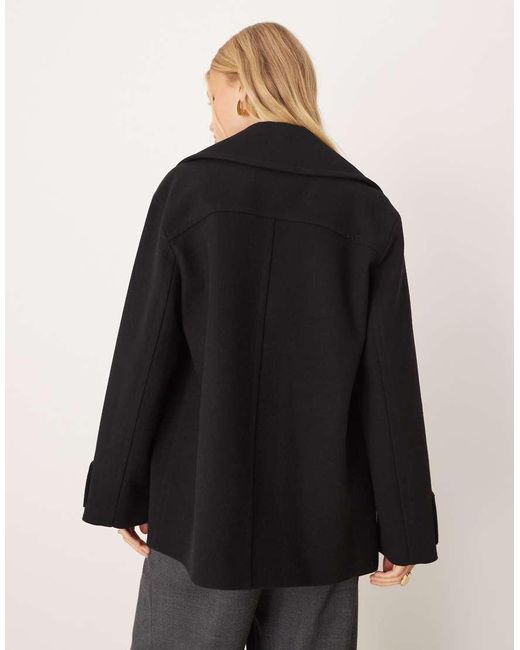 Mango Black Wool Mix Short Double Breasted Jacket