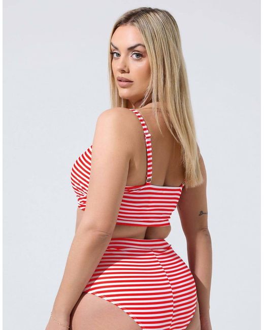 Yours Clothing Red Stripe Bikini Top