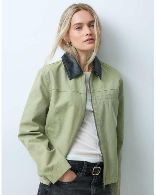 ONLY Green Canvas Jacket With Contrast Collar