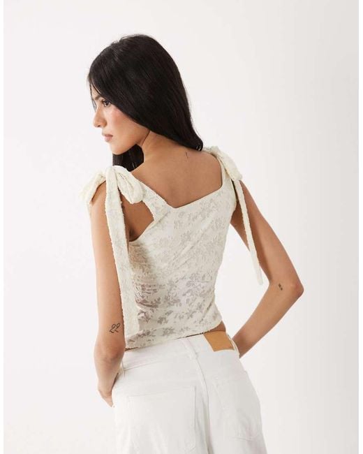 Miss Selfridge White Tie Shoulder Jacquard Top