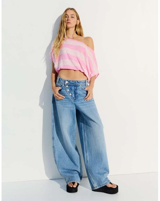 Maglia Asimmetrica A Righe di Bershka in Pink