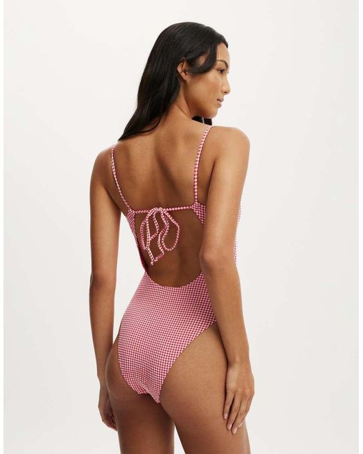 Cotton On Pink Tie Back Strappy One Piece Brazilian