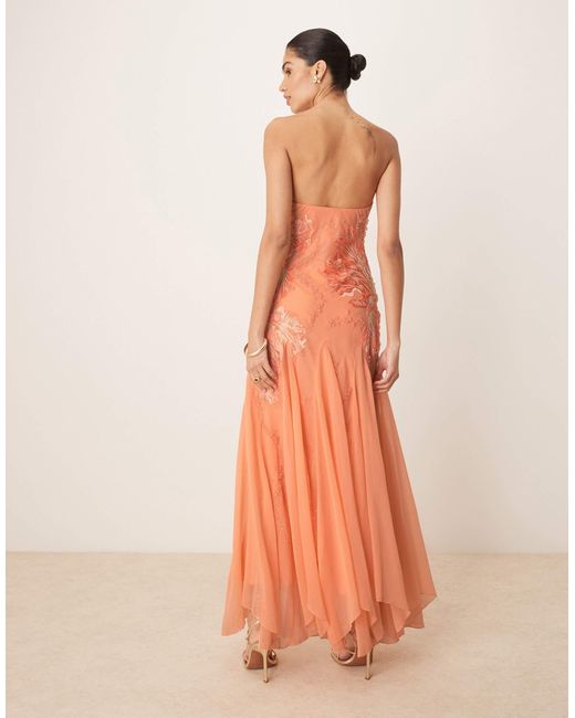 Robe bandeau longue ornée ASOS en coloris Orange