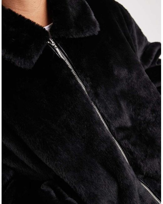 ONLY Black Zip Through Faux Fur Jacket