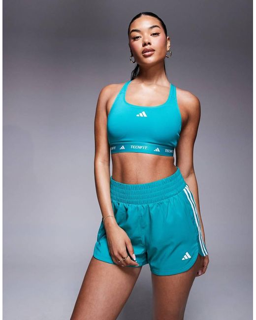 Adidas Originals Blue Adidas Training Tech Fit Mid-support Bra