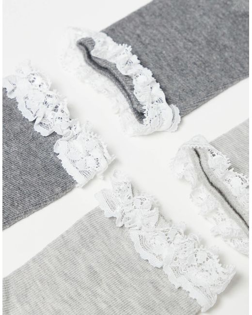 ASOS White 2 Pack Lace Frill Top Ankle Socks