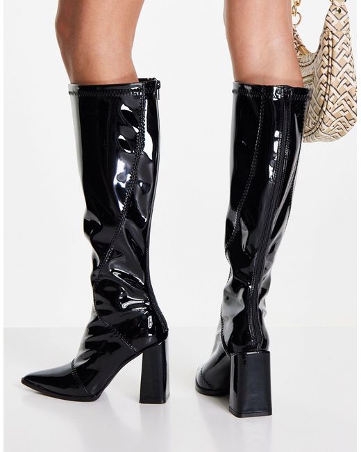 Glamorous Black Block Heel Knee Boots