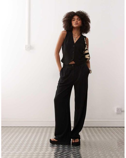 Reclaimed Vintage Natural Wide Leg Relaxed Linen Blend Trouser