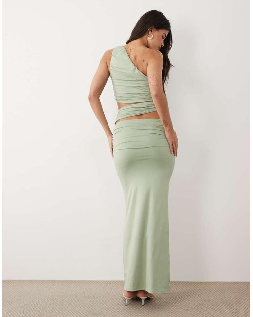 Aria Cove Green Double Layered Slinky Ruched Detail One Shoulder Cut Out Detail Maxi Dress