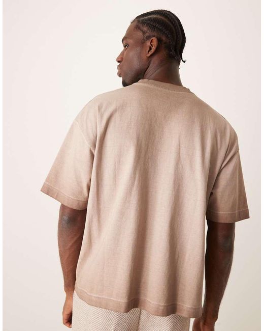 ASOS Natural Oversized Boxy Pigment Dye T-shirt for men