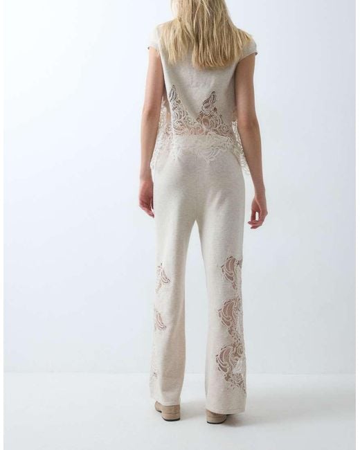 ASOS White Compact Knit Lace Trim Trouser Co-Ord