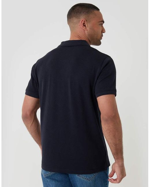 Threadbare Blue Textured Cotton Polo Shirt for men