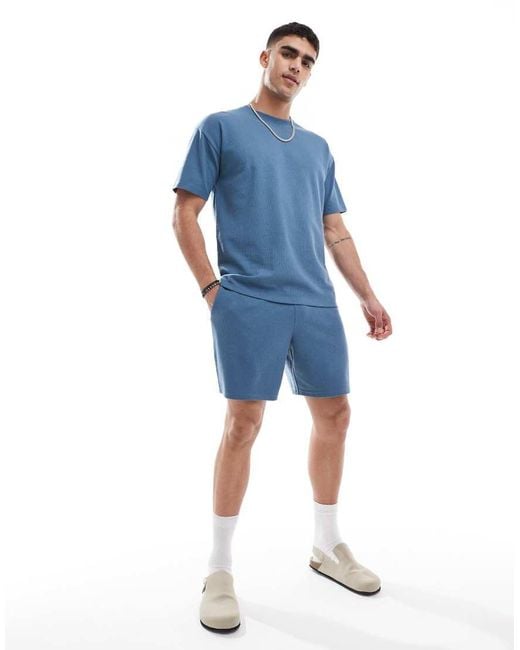 New Look Blue Oversized Waffle T-Shirt Co-Ord for men