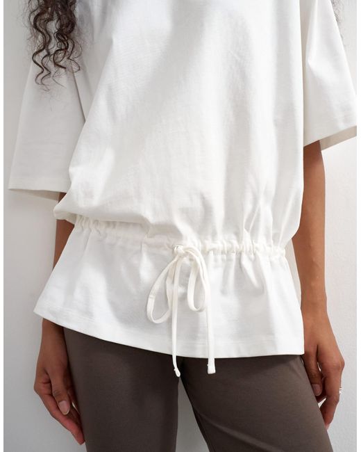 TOPSHOP White Drawstring Hem Tee
