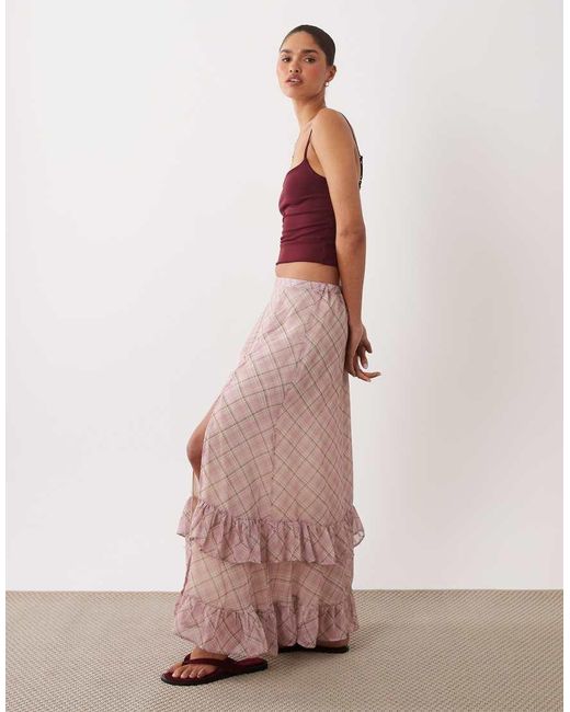 Miss Selfridge Pink Maxi Skirt With Frill